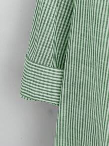 Rusticease Plus Size Long Sleeve Casual Striped Shirt,Fall Women Clothes Green - Dark Green - View 6