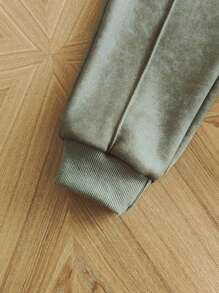 SHEIN 2 pezzi Abbigliamento casual quotidiano per bambino maschio neonato/bambino piccolo 0-3 anni, set di felpa girocollo a maniche lunghe + pantaloni della tuta, autunno/inverno - Cachi - Visualizzare 5
