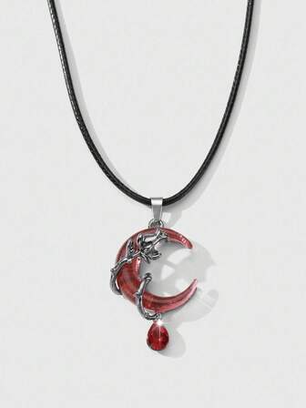 Grunge Punk 1 pezzo Collana con pendente a forma di rosa con spine, luna e cristalli rossi finti, in stile retrò punk gotico, adatta per uso quotidiano di donne e ragazze, regalo per le vacanze