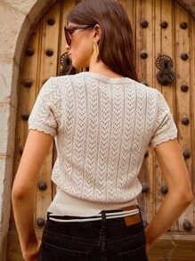 Maija Women's Summer Casual Solid Color Hollow Out Knit Short Sleeve Sweater Women Knitted Tops Summer Tops Crochet Top Women