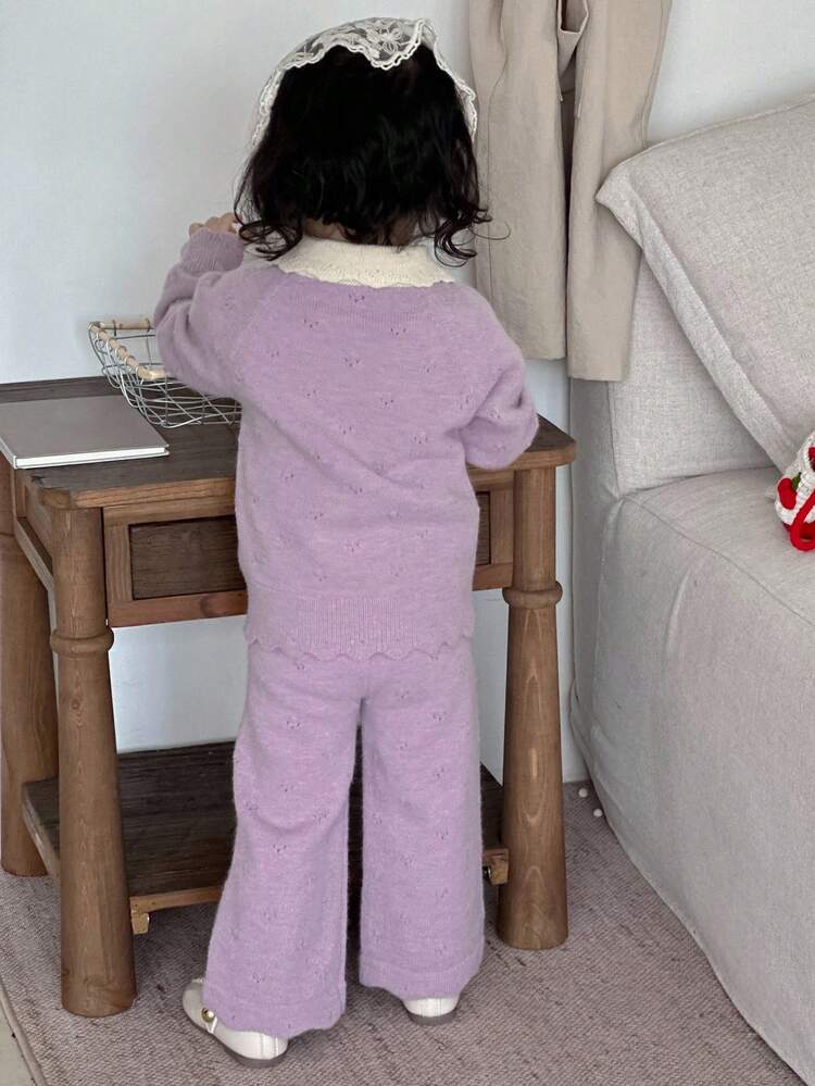 Baby Girl Casual Colorblock Collar Sweater And Knit Pants Set, Autumn/Winter Toddler Girls Clothes