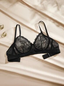Charlaine Áo ngực có dây buộc ren hoa Đồ lót gợi cảm - màu đen - Xem 5