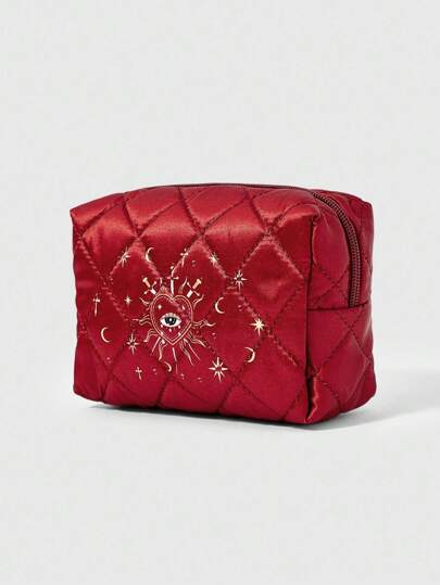 Hippie Fashionable Eye, Heart, Star & Rhinestone Decor Large Capacity Portable Cosmetic Bag 1337053