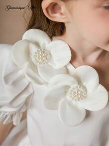 Glamorique Kids Young Girls Flower Bridesmaid Dress, Wedding, Flower Girl,Elegant,3D Rose,Summer Dress ,Birthday Photo Clothing,Birthday Party,Party Performance,Suitable For Formal Occasions, Stage, Piano Performance White Dress For Girls Ivory Dress For Girls Girls White Elegant Dress - White - View 6