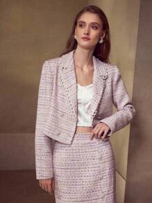 MOTF PREMIUM TWEED DOUBLE BREASTED LIGHTWEIGHT JACKET - Purple - View 8