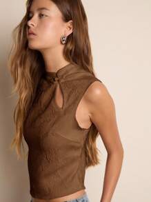 Nöista 休闲时尚百搭度假新款中式无袖女上衣 - 摩卡棕 - 查看 4