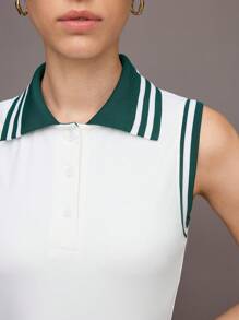 Activina 女式条纹领褶下摆无袖运动连衣裙 - 白色 - 查看 5