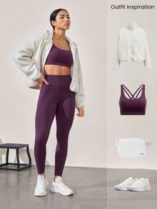 GLOWMODE 24" Bezszwowe, perforowane legginsy z wysokim stanem, do ćwiczeń na siłowni o średnim wpływie - Fioletowy - Zobacz 7