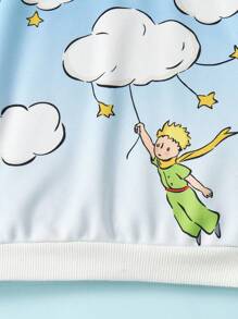 LE PETIT PRINCE X SHEIN Baby Boy Gradient Sky Cloud Cute Print Loose Drop Shoulder Sweatshirt, Spring/Autumn Fall Winter - Blue - View 7