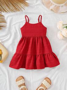 Travachic KIDS Babygirl Cute Summer Vacation Red Textured Loose Strap Dress Mommy And Me Dresses Mom And Daughter Matching Dresses Family Matching Outfits Red Summer Dresses Tie Back Dresses - Red - View 4