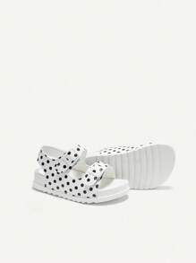 Cozy Pixies 1 双夏季可爱女童白色波尔卡圆点钩环休闲公主时尚百搭软底平底凉鞋 - 白色 - 查看 6