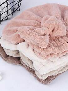 1pc Bow Decor Absorbent Random Color Hair Drying Cap, Soft Hair Wrap For Bathroom Home Bathroom Decor Summer Back To School