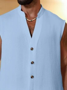 Manfinity RSRT Camisa de verano de un solo pecho de unicolor para hombre, ropa exterior sexy - Celeste - Ver 5