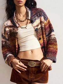 Bohemela 休闲复古撞色大理石针织宽松开衫秋季休闲 Y2K 90 年代条纹超大机场假日返校，复古西部乡村风格音乐会假期秋冬，适合度假、日常穿着和返校