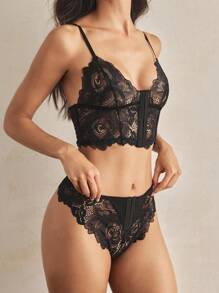 Charlaine Floral Lace Hook And Eye Lingerie Set