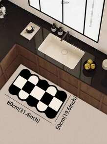 SHEIN 1pc Silicone Bathroom/Kitchen Mat, Black & White Patchwork Pattern, Lightweight, Cushioned, Anti-Fatigue, Water-Absorbent, Non-Slip, Suitable For Kitchen, Bathroom, Entryway, Laundry Room, Luxury Minimalist Style - Black and White - View 5