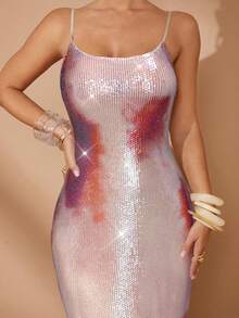 Lumalex Váy liền thân dài đính sequin lấp lánh cho ngày lễ tình nhân mùa đông xuân tiệc cưới dành cho nữ - Đỏ - Xem 5