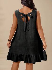 Breezaya 女式加大码纯色无袖褶皱夏季连衣裙 - 黑色 - 查看 1