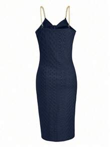 EMERY ROSE Women's Solid Color Ruched Side Slit Hollow Out Design Sexy Camisole Dress