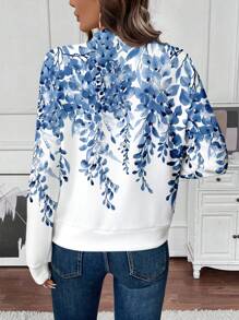 EMERY ROSE Chaqueta casual con cremallera para mujer, adecuada para otoño/invierno. Chaqueta con cremallera con estampado floral azul y blanco para mujer en verano - Multicolor - Ver 2
