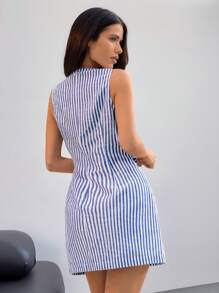 SHEIN SXY Sexy Striped Tie-Front Sleeveless Mini Dress, Summer - Blue and White - View 2