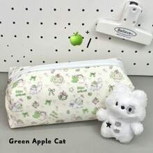 1 件青苹果猫铅笔盒，高美感学生桌面文具收纳袋返校，返校，学校用品 - 綠色 - 查看 3