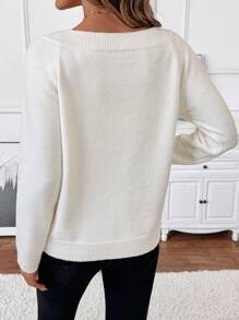 EMERY ROSE Scoop Neck Knit Top, Autumn/Winter Knit Pullover Fall Sweater