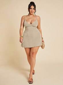 SHEIN BAE Váy ngắn in hoa cỡ lớn mùa hè mới cho nữ, váy đi biển cho kỳ nghỉ - Màu Khaki - Xem 3