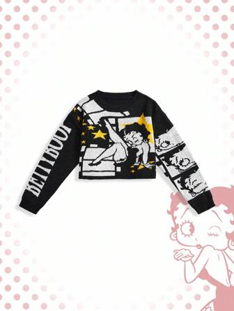 Betty Boop | ROMWE Pull rond sexy à motif graphique de personnage de dessin animé pour femmes