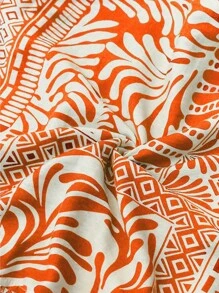 Écloséra Áo sơ mi nữ buộc dây phiên bản H bằng vải lanh giả in họa tiết cổ điển kiểu Pháp - Màu Cam san hô - Xem 7