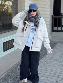 DAZY 少女冬季连帽棉服大衣 - 白色 - 查看 1