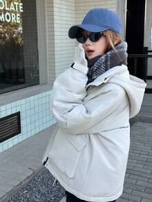 DAZY 少女冬季连帽棉服大衣 - 白色 - 查看 5
