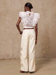 Lumalex VITNOS Fall Holiday Premium Luxury BOHO Old Money Women's Hollow Out Design Pocket Wide Leg Loose Casual Pants