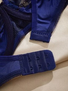 Charlaine صدرية بحمالات دانتيل رومانسية فرنسية بتغطية كاملة وسلك داخلي - أزرق بحري - مشاهدة 4