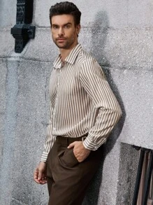 Manfinity Bizformal 男士条纹单排扣休闲/商务长袖衬衫 - 彩色 - 查看 4