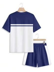 Manfinity Homme Men's Letter Print Round Neck Short Sleeve Casual T-Shirt And Drawstring Waist Shorts Set Men Two Piece Casual Short Sets - Multicolor - View 4