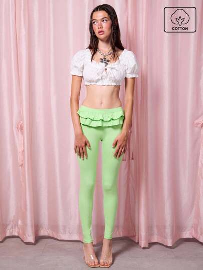 COUREZ Leggings con volantes en la cintura / Ropa de verano estilo Y2K para salir, atuendos urbanos de verano para mujer, lindos y de algodón vintage