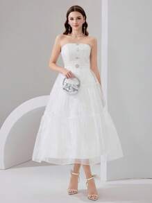 Poshira Robe de soirée élégante et bustier pour femme avec décoration de strass