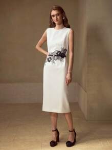 MOTF PREMIUM VÁY THÊU CÓ THẮT LƯNG - trắng - Xem 5