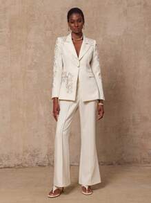 SHEIN Privé VITNOS 新款优雅女士套装，秋季服装，商务休闲女装，女士办公室着装，女士教师装，奢华舞会聚会派对宴会，低调奢华闪耀的节日派对狂欢节郊游度假热门户外丰富层次感婚礼季宴会万圣节圣诞节新年时尚秋季新款女士晚宴之夜精致浪漫 - 杏色 - 查看 5