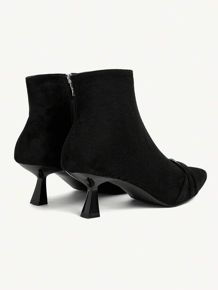 CUCCOO CHICEST Women's New Black Pointed Toe Low Heel Ankle Boots, Suede Black Kitten Heel Elegant Boots, Autumn/Winter