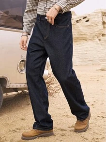 Manfinity Homme Denim Reto Preto e Azul Retrô Masculino