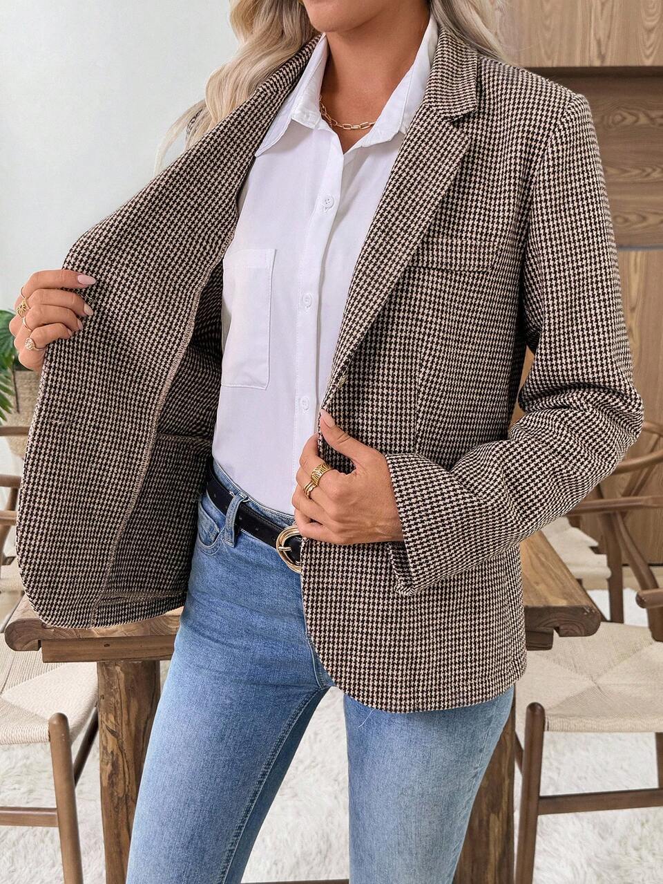 Women's Casual Retro Plaid Blazer Fall Clothes For Women