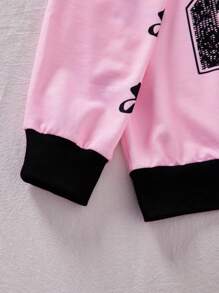 Tween Girls' Loose Fit Lace Butterfly & Letter Print Sweatshirt Fall Winter - Pink - View 4