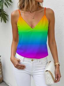 Shutterstock Glamance Women's Colorful Ombre V-Neck Camisole, Spring/Summer Back To School Going Out Tops Women Suitable For Going Out