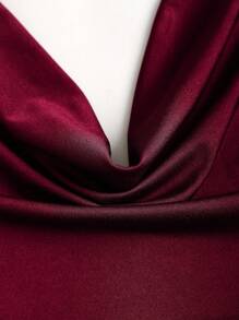 Sweetra Atasan Crop Tanpa Lengan Berkerah Ruffle Bergaya Vintage, Desain Pinggang Berlipit yang Stylish, Busana Musim Panas untuk Wanita - Burgundy - View 5
