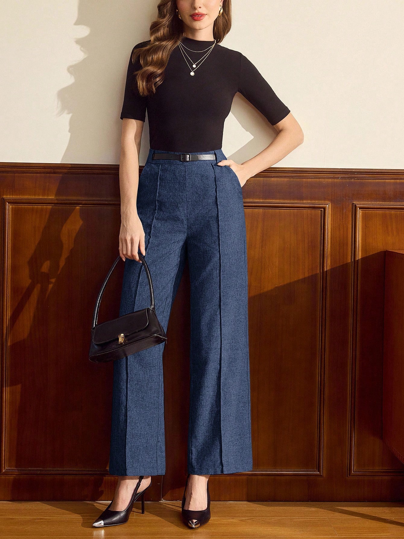 Vintamour بنطلون نسائي كلاسيكي أنيق بخصر مضبوط وحز...