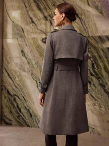 MOTF PREMIUM DOUBLE BREASTED BELTED OVERCOAT - Grey - View 4