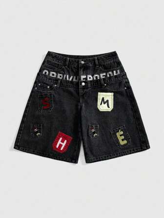 Street Life Jeans capri de tiro bajo de ajuste relajado con diseño de bolsillo bordado y doble pretina, estilo de ropa de calle Y2K