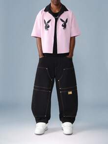 PLAYBOY X SUMWON Kaninchen-Muster Knopfleiste Bowling Hemd Kurzarm Retro Streetwear Lässig Sommer Club Festival Mode